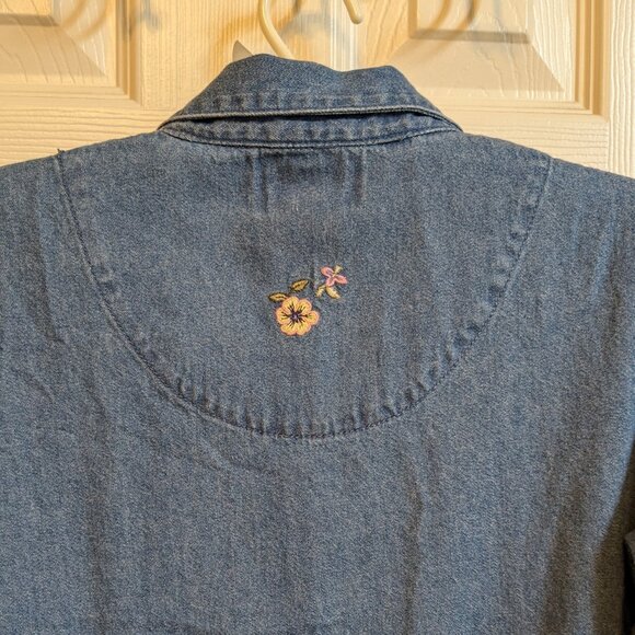 Vintage Northern Reflection Cotton Denim Embroidered Wildflower Midi Dress - Picture 5 of 13
